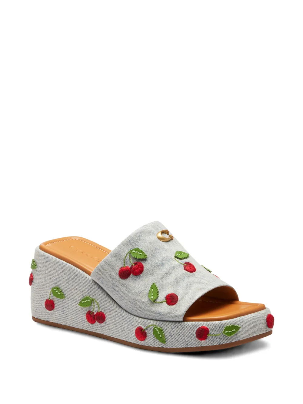Coach cherry-embroidered wedge sandals Blauw