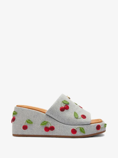 Coach cherry-embroidered wedge sandals