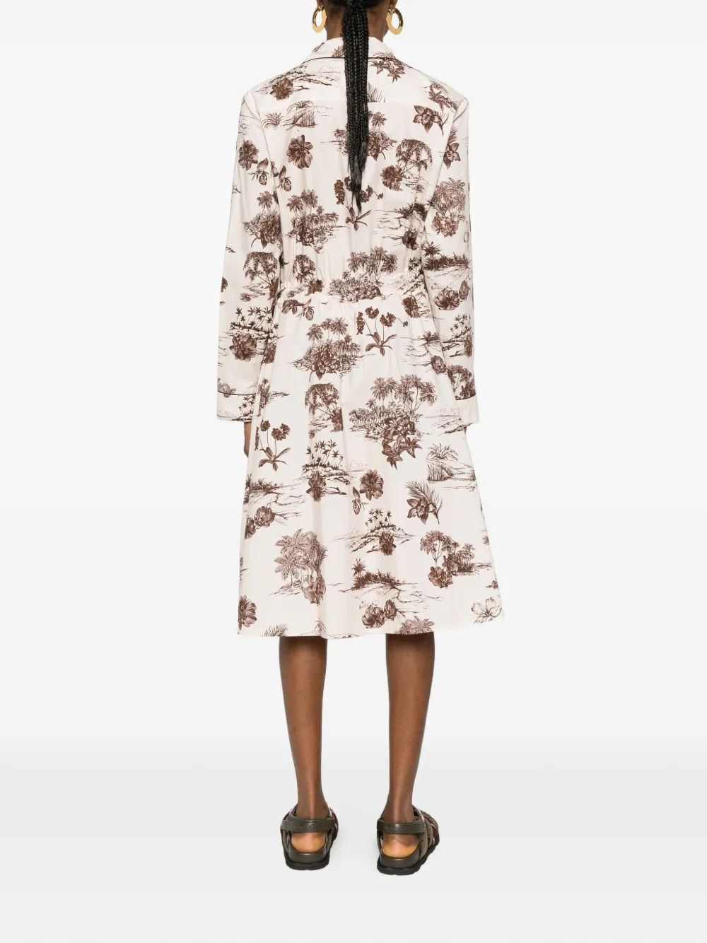 Moncler Midi-jurk met trekkoord en bloemenprint Beige