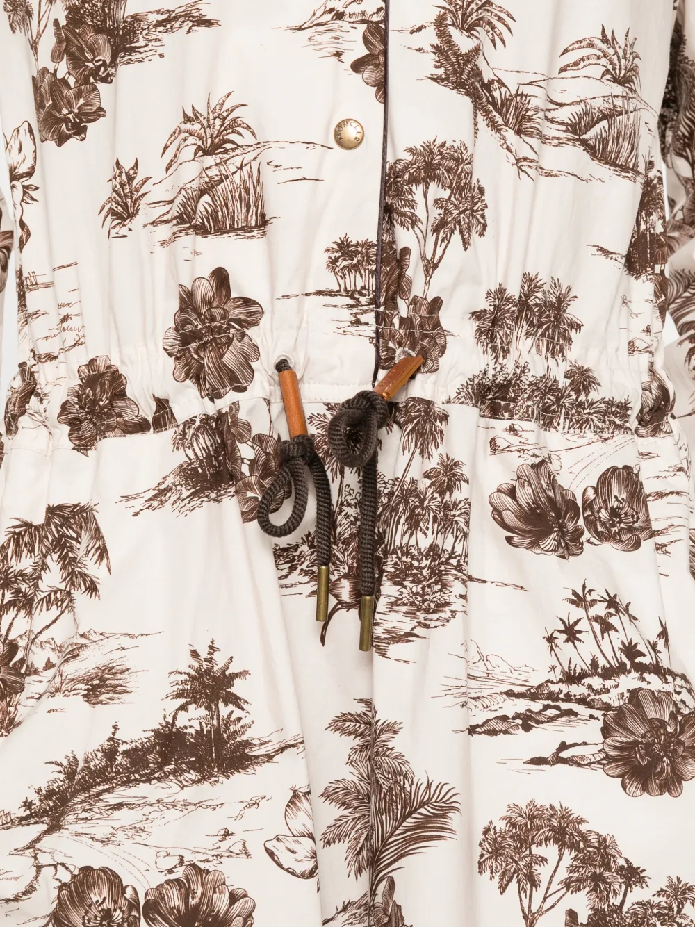 Moncler Midi-jurk met trekkoord en bloemenprint Beige