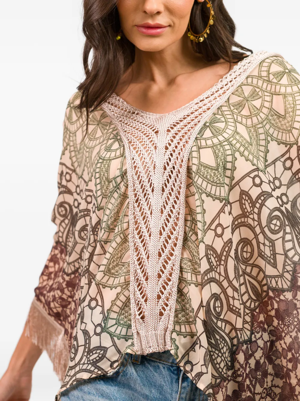 Cecilia Prado Ava tuniek met franje en V-hals Beige
