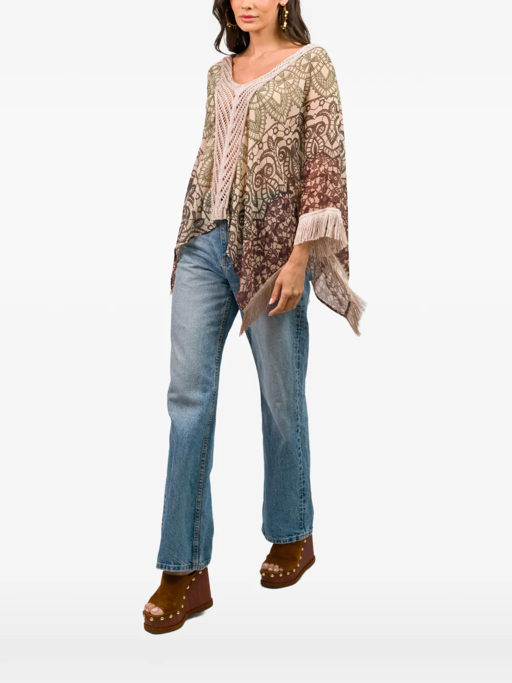 Cecilia Prado Ava tuniek met franje en V-hals Beige