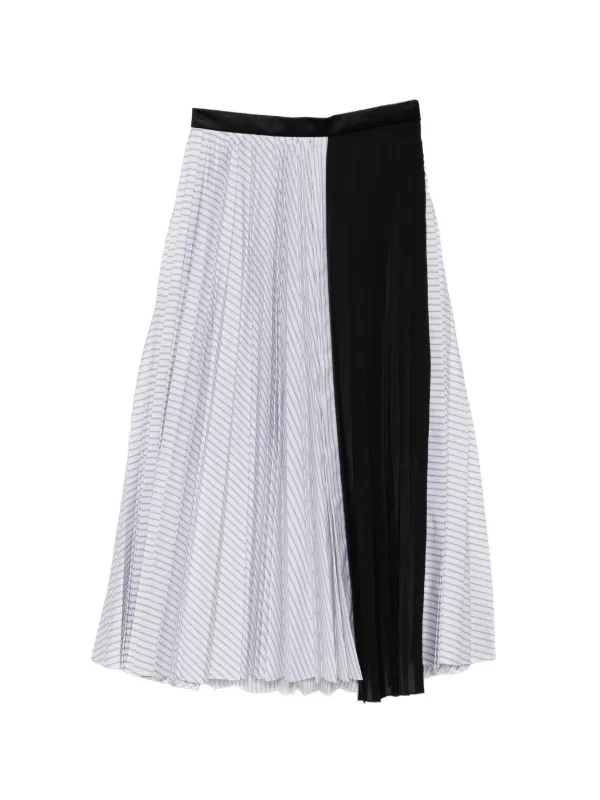 Sacai Striped Pleated Midi Skirt in White