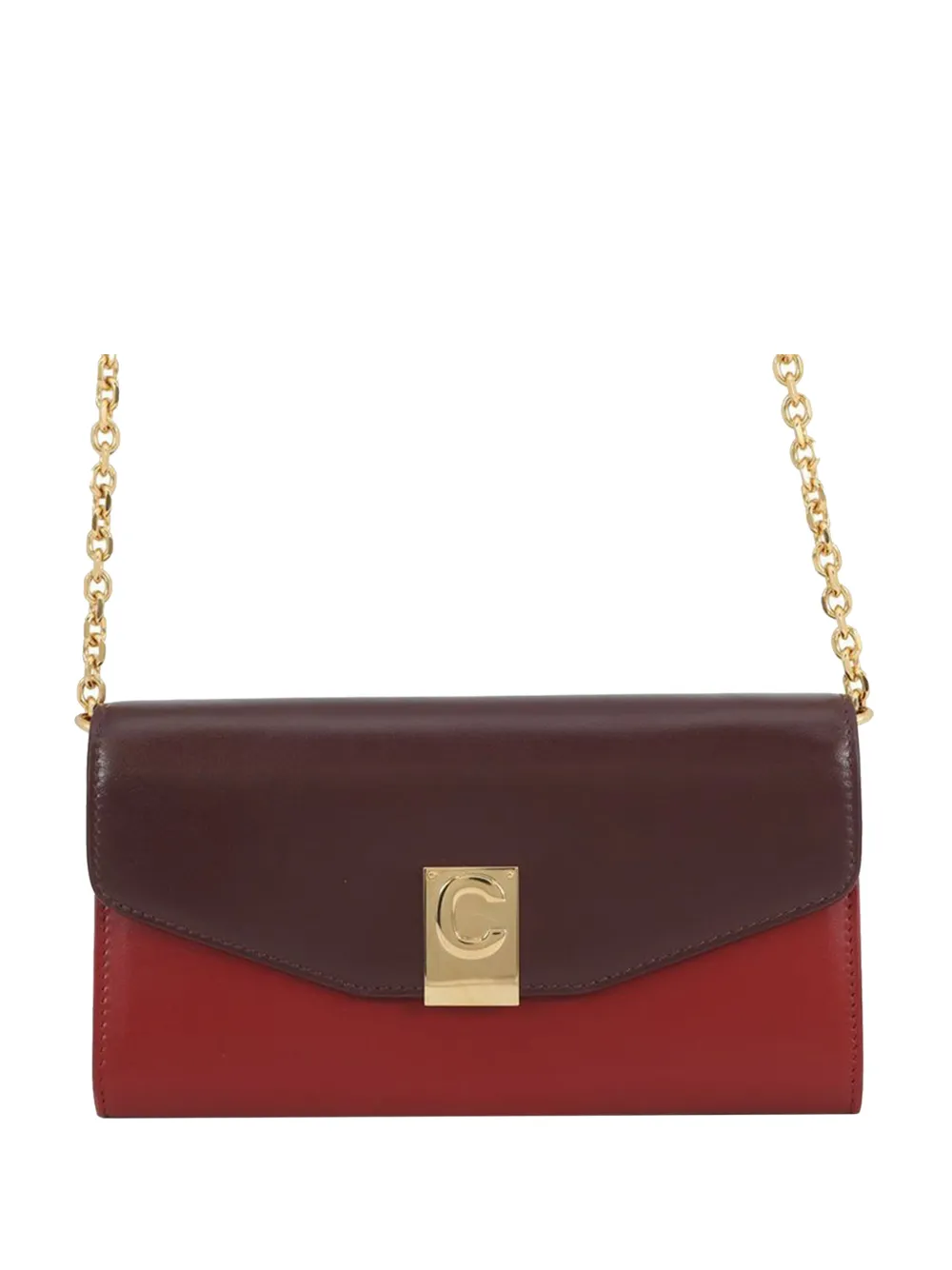Pre-owned Celine 2010-2026 Bicolor Leather C Bag Wallet On Chain Crossbody Bag In Red