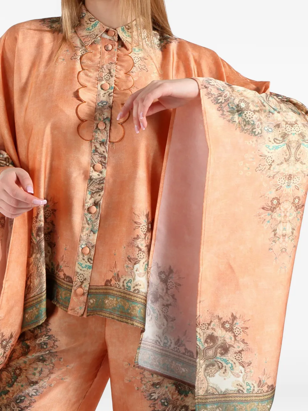  Amosa Scalloped Floral Print Shirt - Orange 