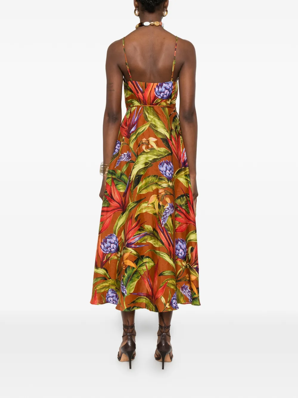 FARM Rio Midi-jurk met bloemenprint Bruin