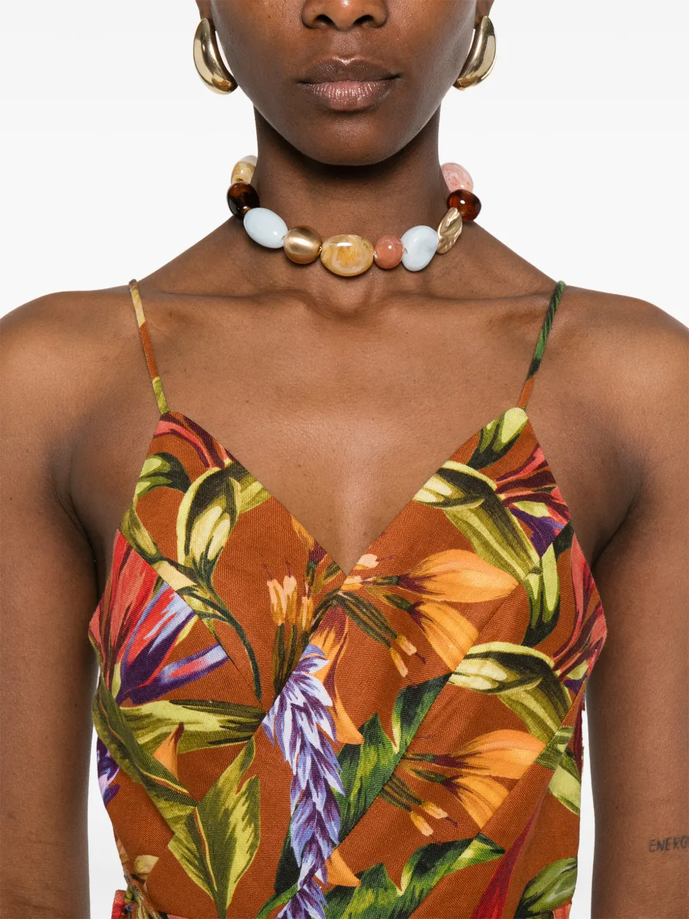 FARM Rio Midi-jurk met bloemenprint Bruin