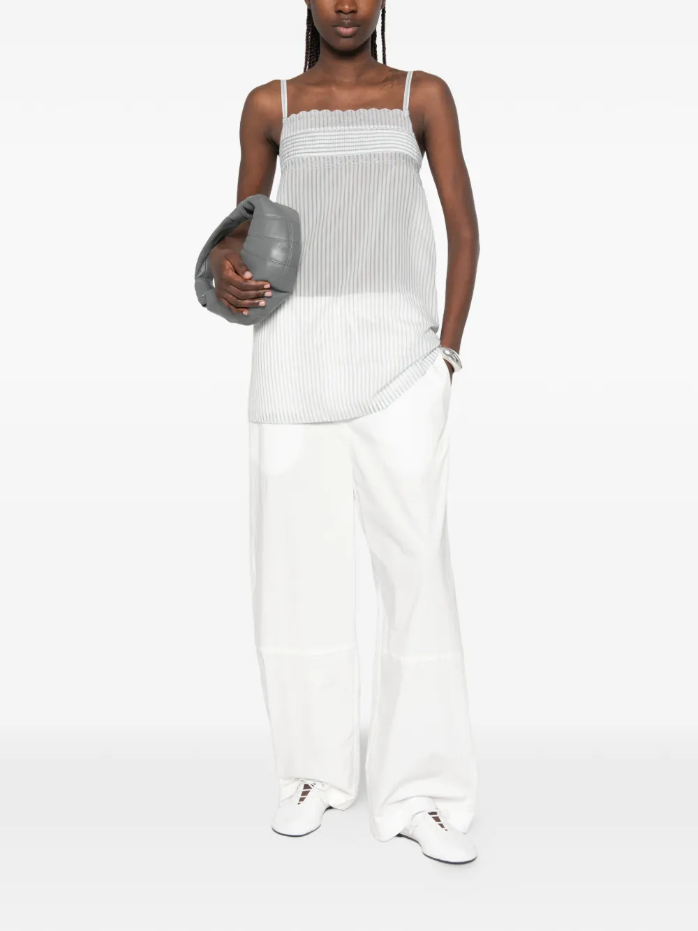 Low Classic Gestreepte jurk met kanten afwerking Wit