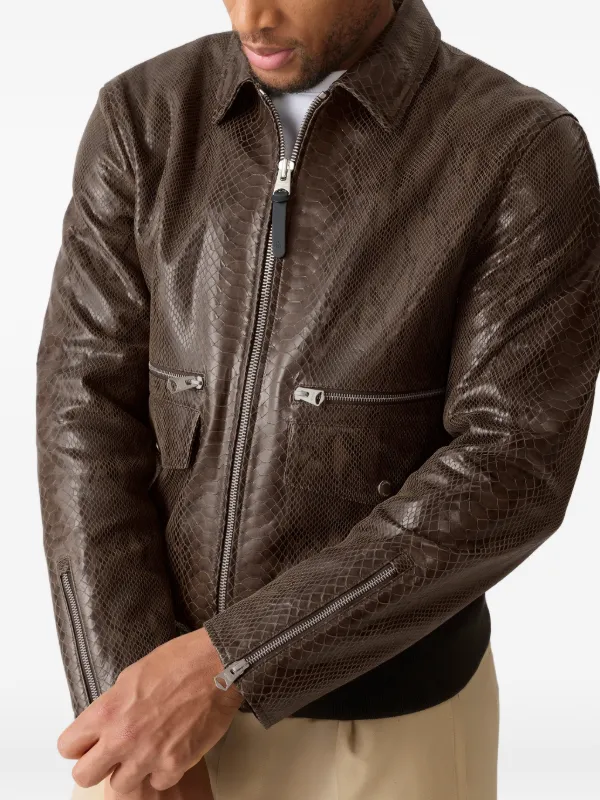 Mackage Jakari-Snk snakeskin-effect Zipped Leather Jacket | Brown