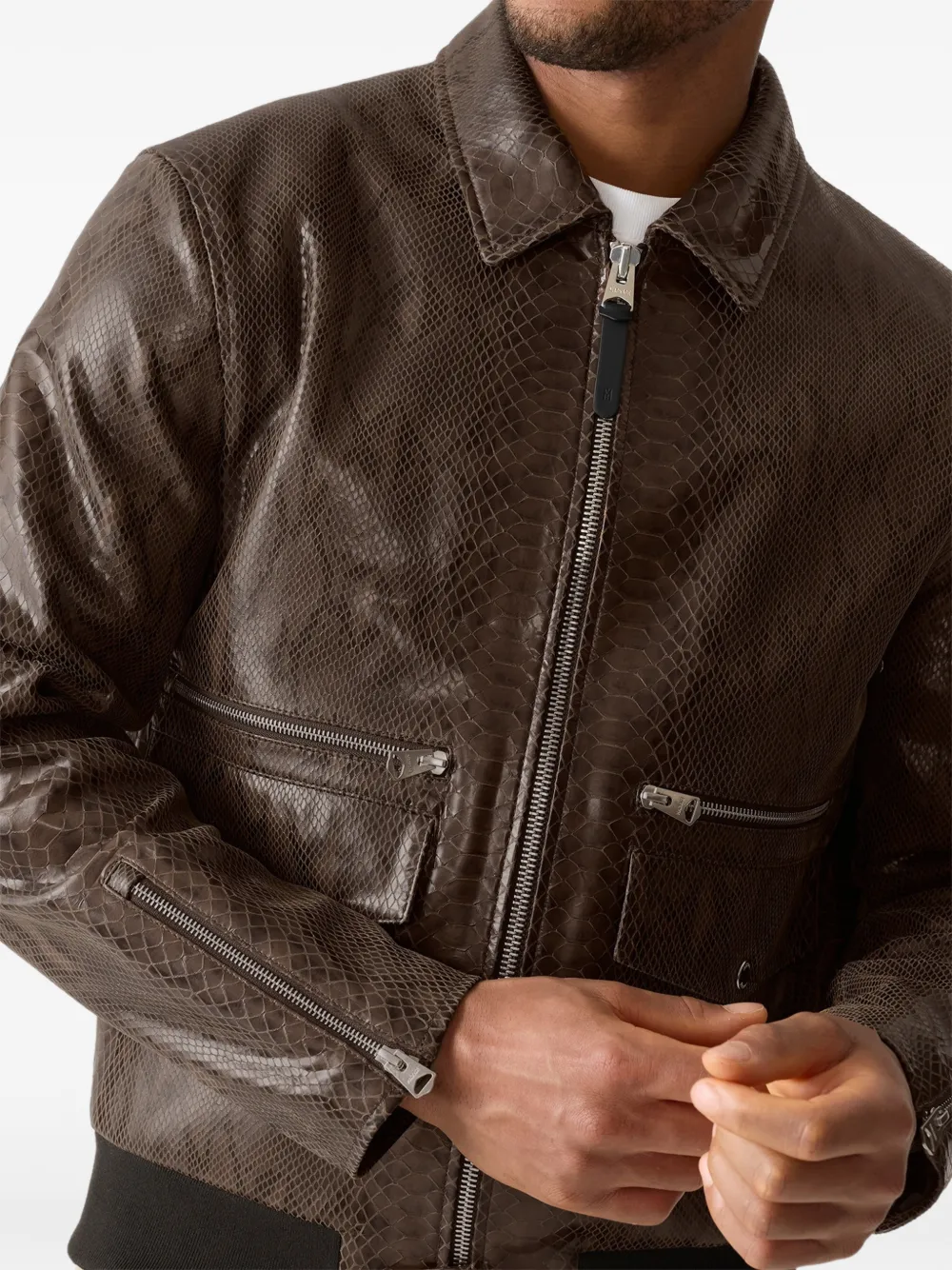 Mackage Jakari-Sink leren jack met rits en slangenleer-effect Bruin