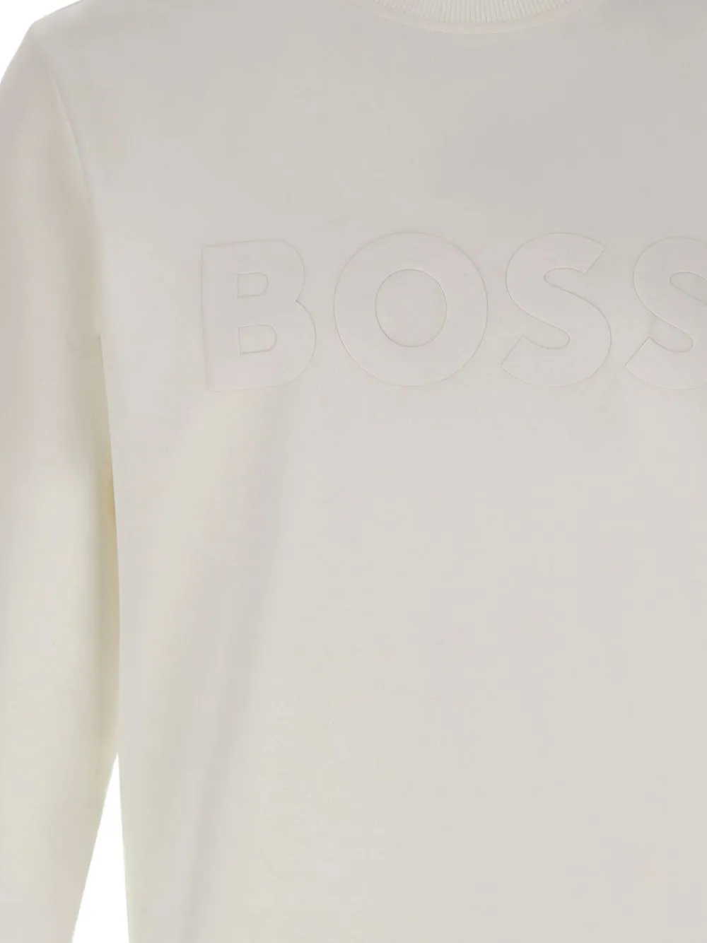 BOSS Sweater van stretch-katoen met tonaal logo Beige