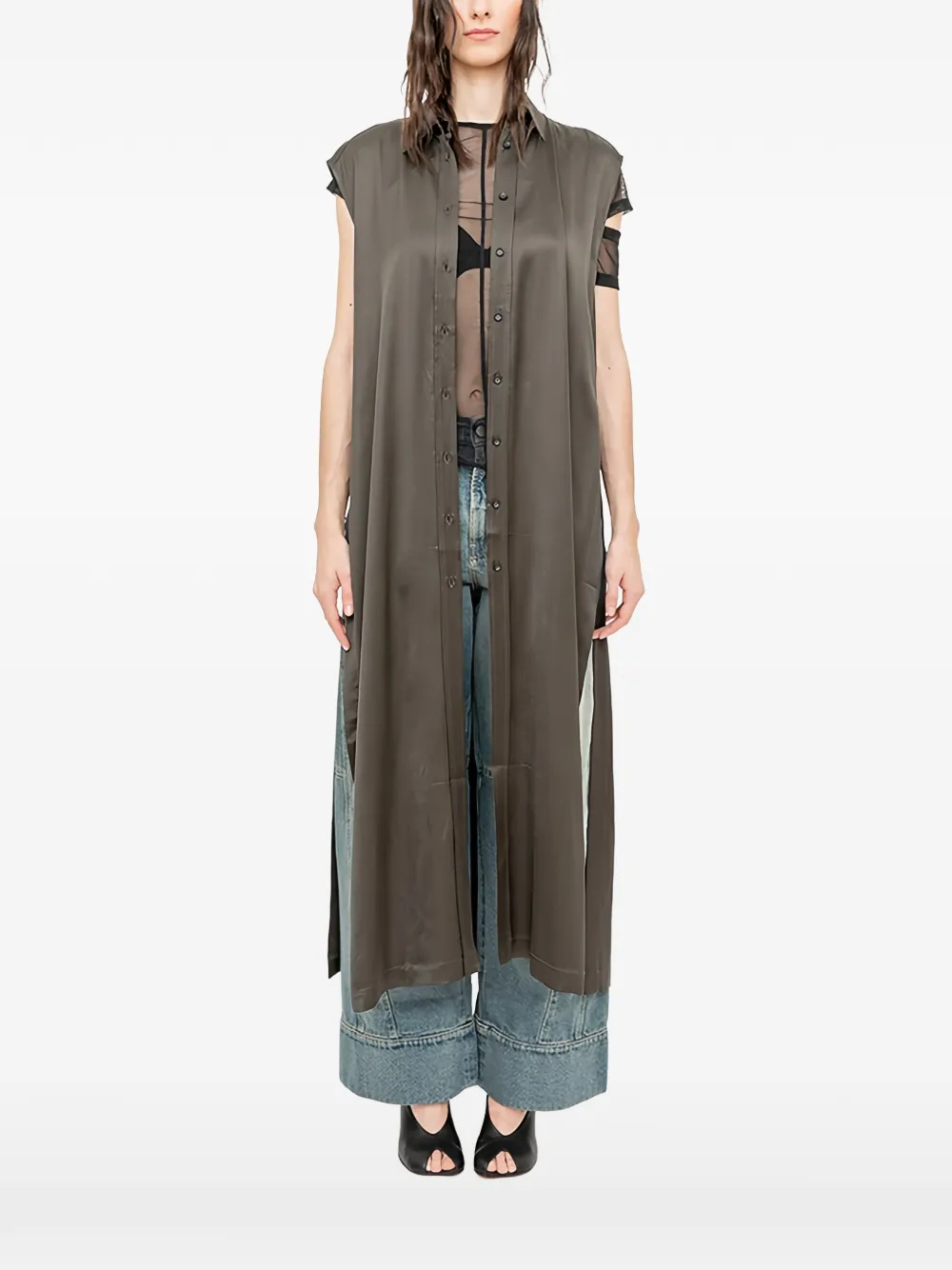 Andrea Ya'aqov side-slit sleeveless shirt - Marrone