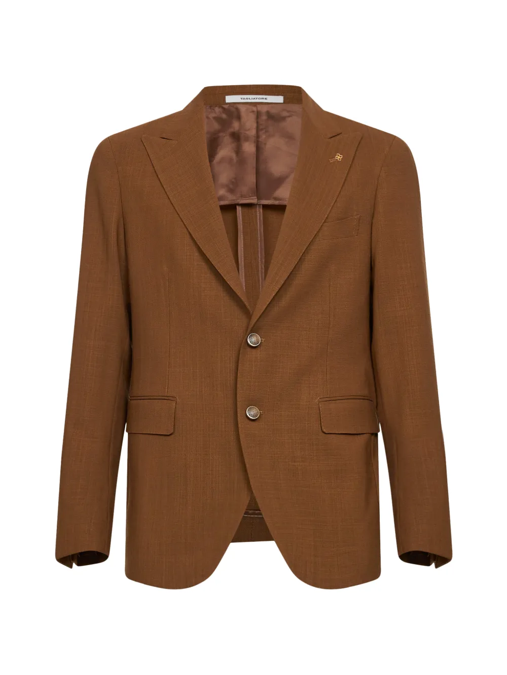 Tagliatore logo-pin peak-lapel single-breasted wool blazer - Marrone