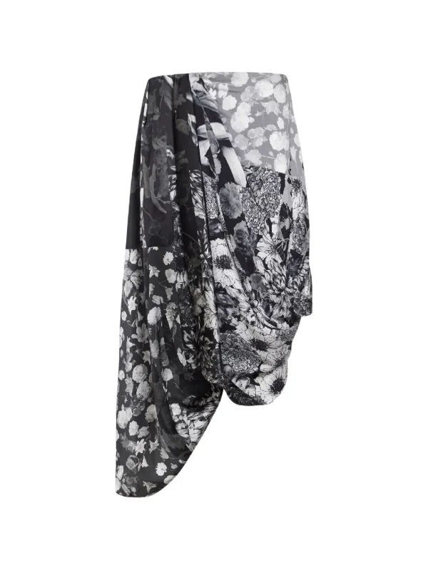 Maison Margiela Floral-print Draped Asymmetric Skirt in Black