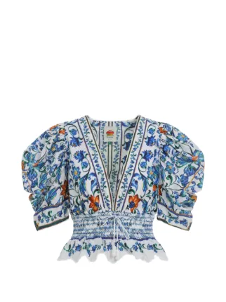 Farm Rio Inspired Pattern FARM Rio V-neck floral-pattern Top | White | FARFETCH AE