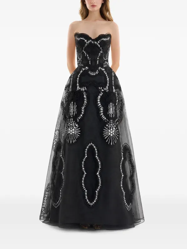 gemy maalouf beaded strapless dress Gemy Maalouf Embroidered Strapless Dress | Black