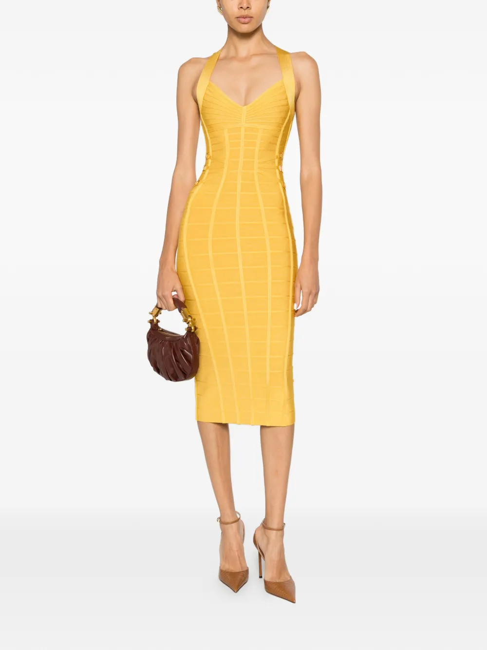 Elisabetta Franchi bandage-effect buckle-detail midi dress - Giallo