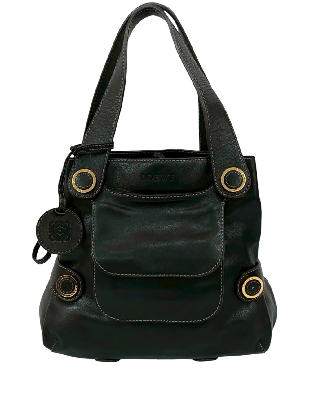 Pre-owned Loewe 20th Century Leather Anagram Drawstring Shoulder Bag In Black