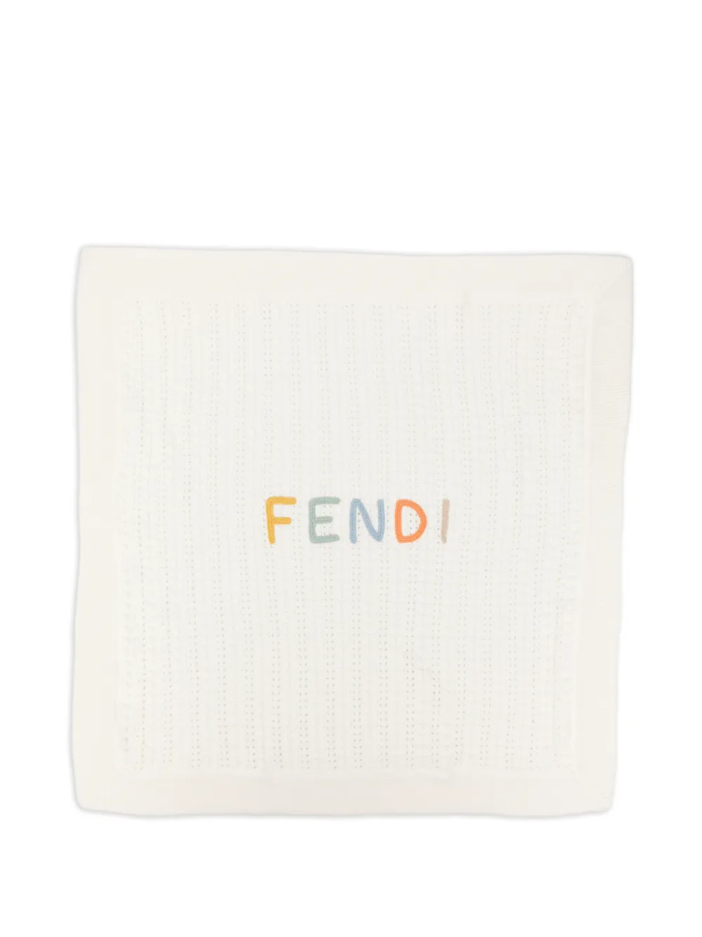 Fendi Kids logo-embroidered cable-knit blanket - Toni neutri