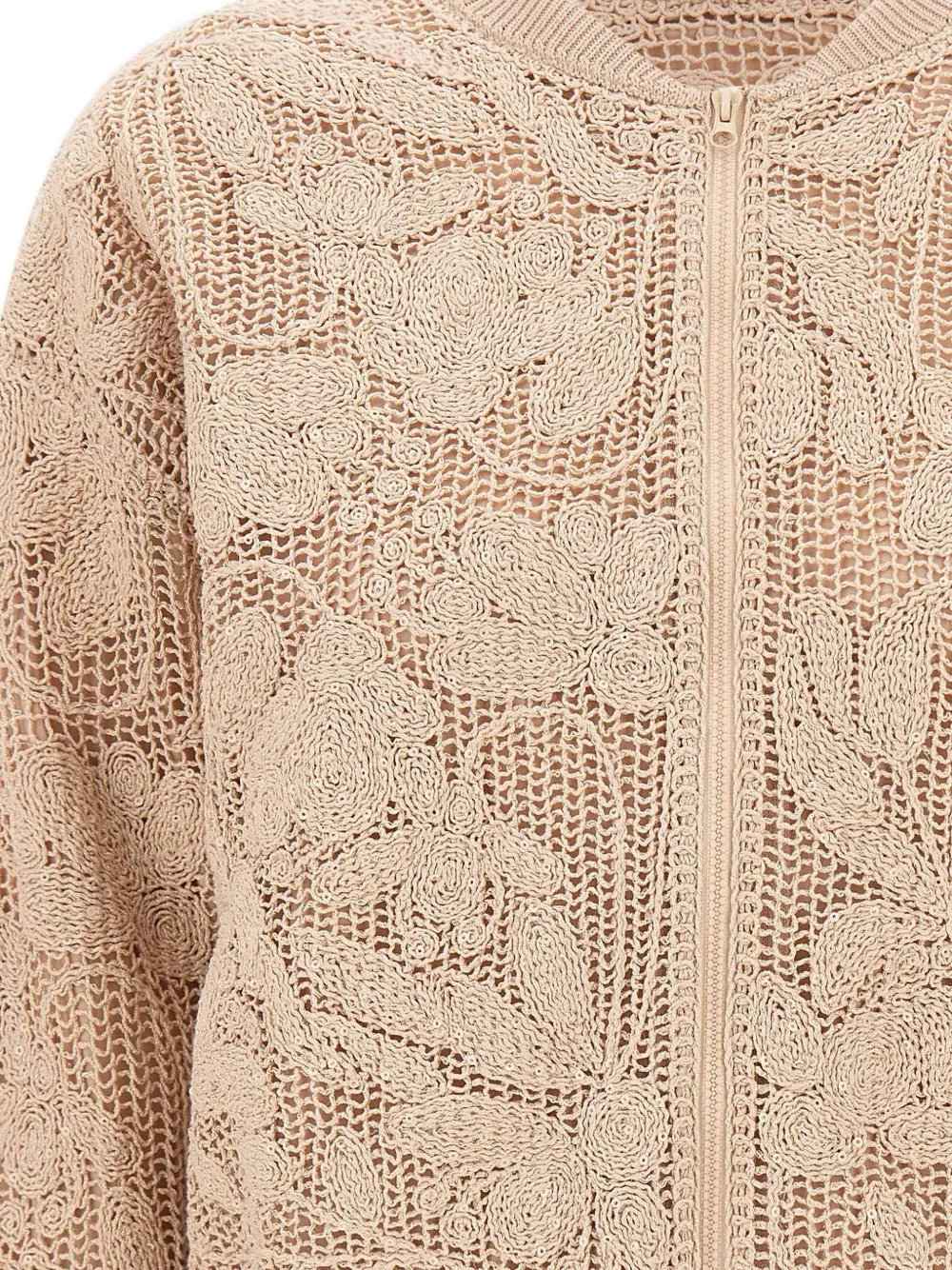 Kangra Bomberjack met geborduurde bloemen en rits Beige