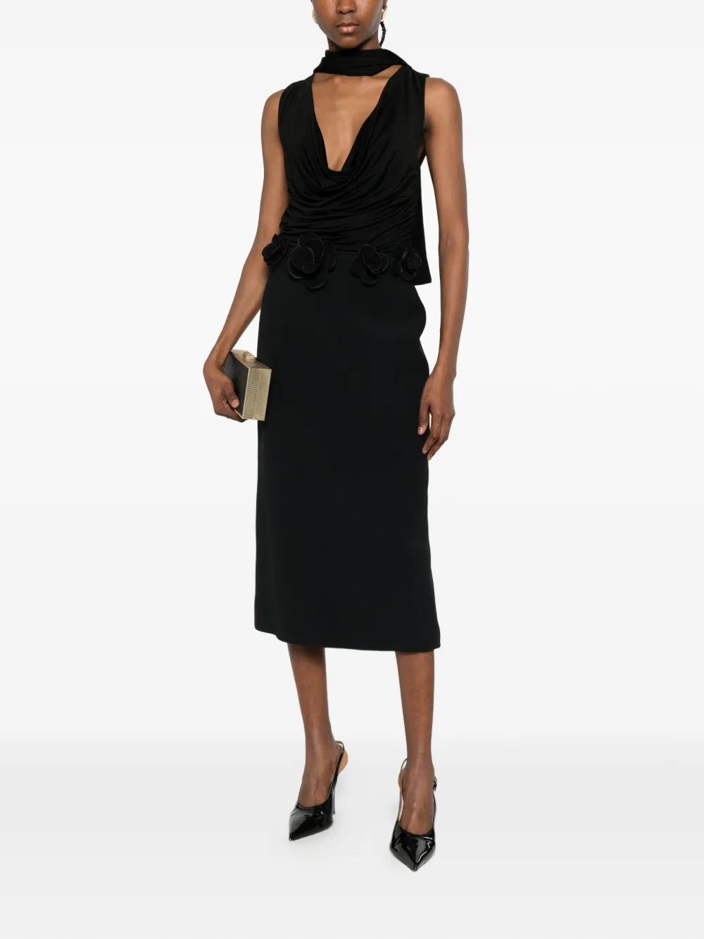 David Koma Midi-rok met bloemenprint Zwart
