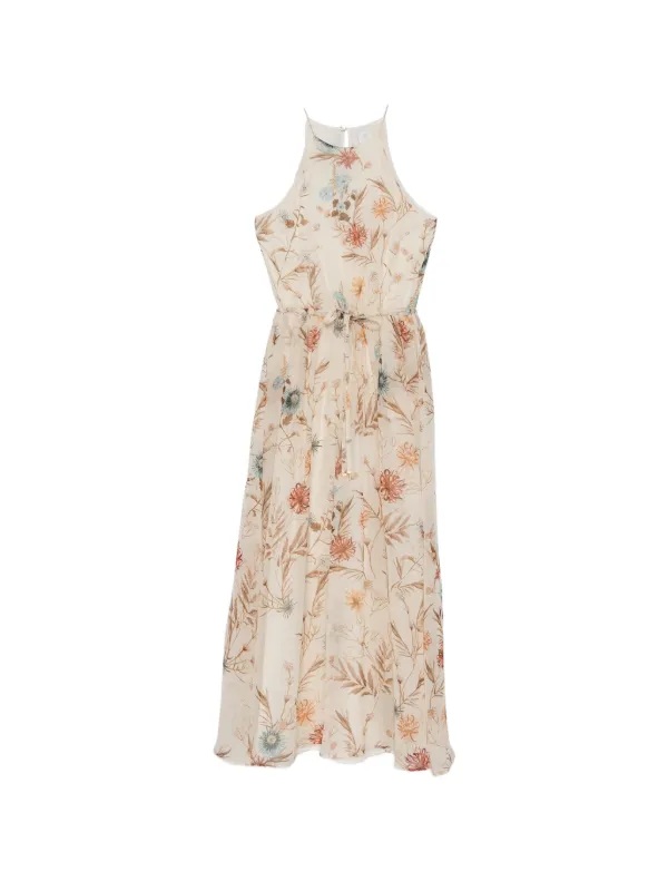 Eleventy Floral-print Tie-waist Maxi Dress in Neutrals