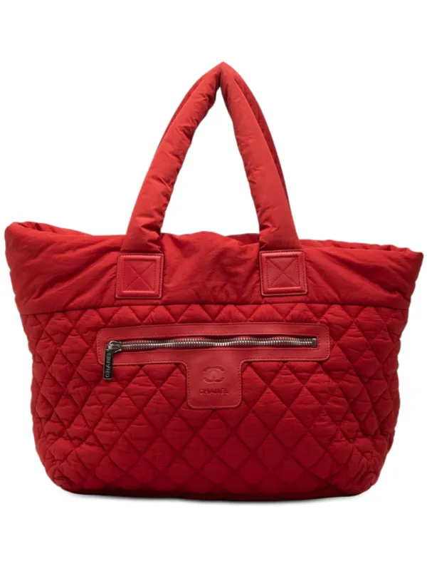 Chanel Pre-owned 2009-2010 Medium Quilted Nylon Coco Cocoon Tote Bag in Red