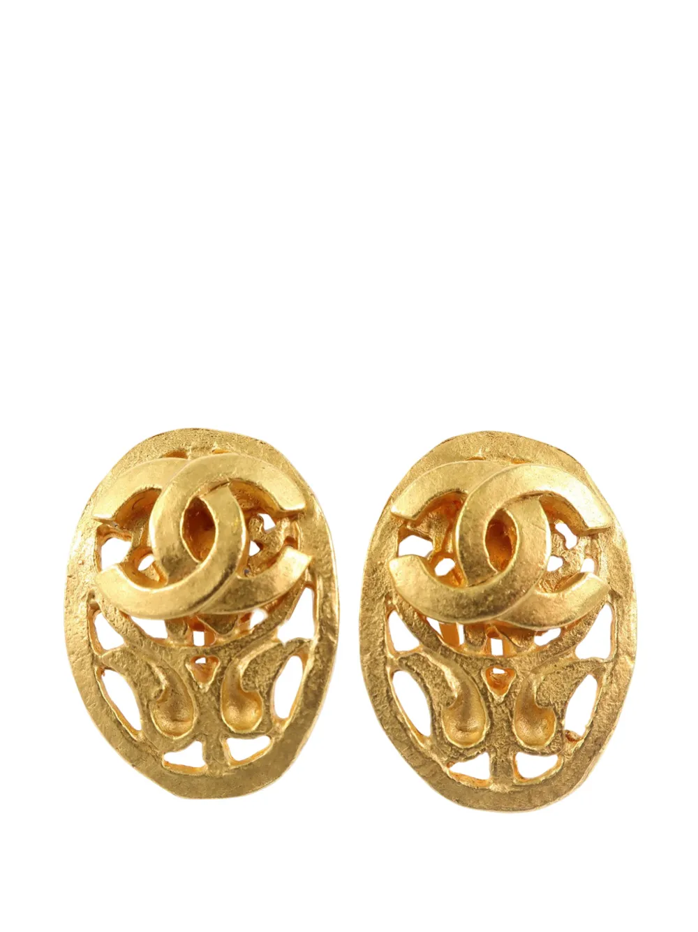 CHANEL Pre-Owned 1995 CC Gold Plated Oval Clip On Earrings costume earrings - Oro