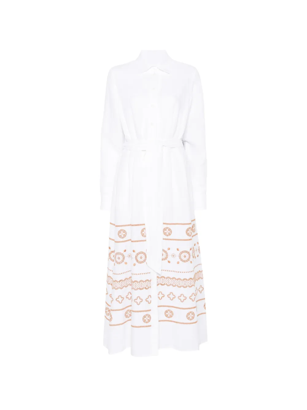 Eleventy embroidered belted midi shirt dress - Bianco