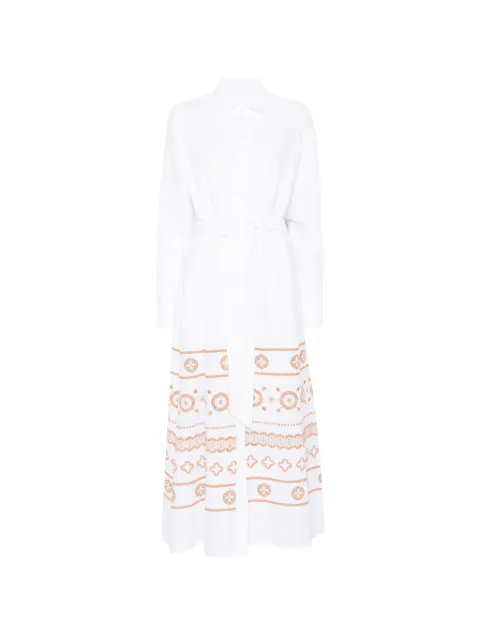 Eleventy embroidered belted midi shirt dress