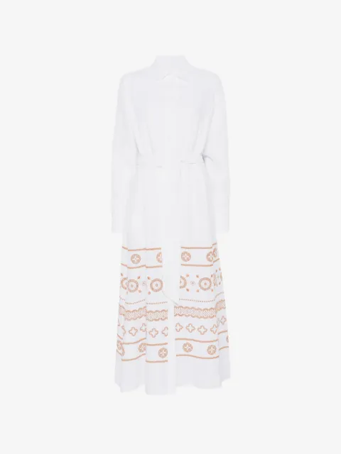 Eleventy embroidered belted midi shirt dress