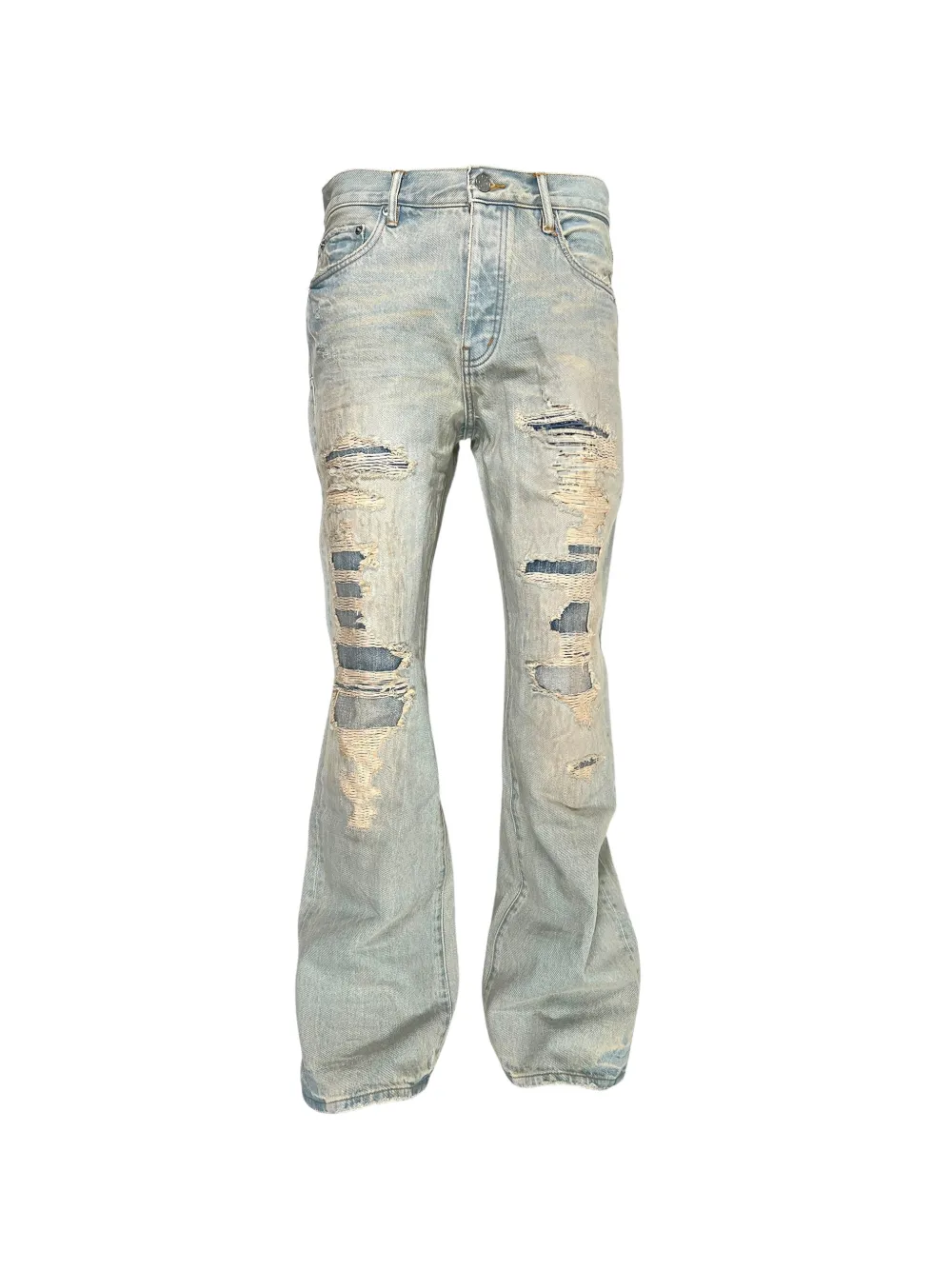 Purple Brand P026 destroyed repair bootcut jeans - Blu