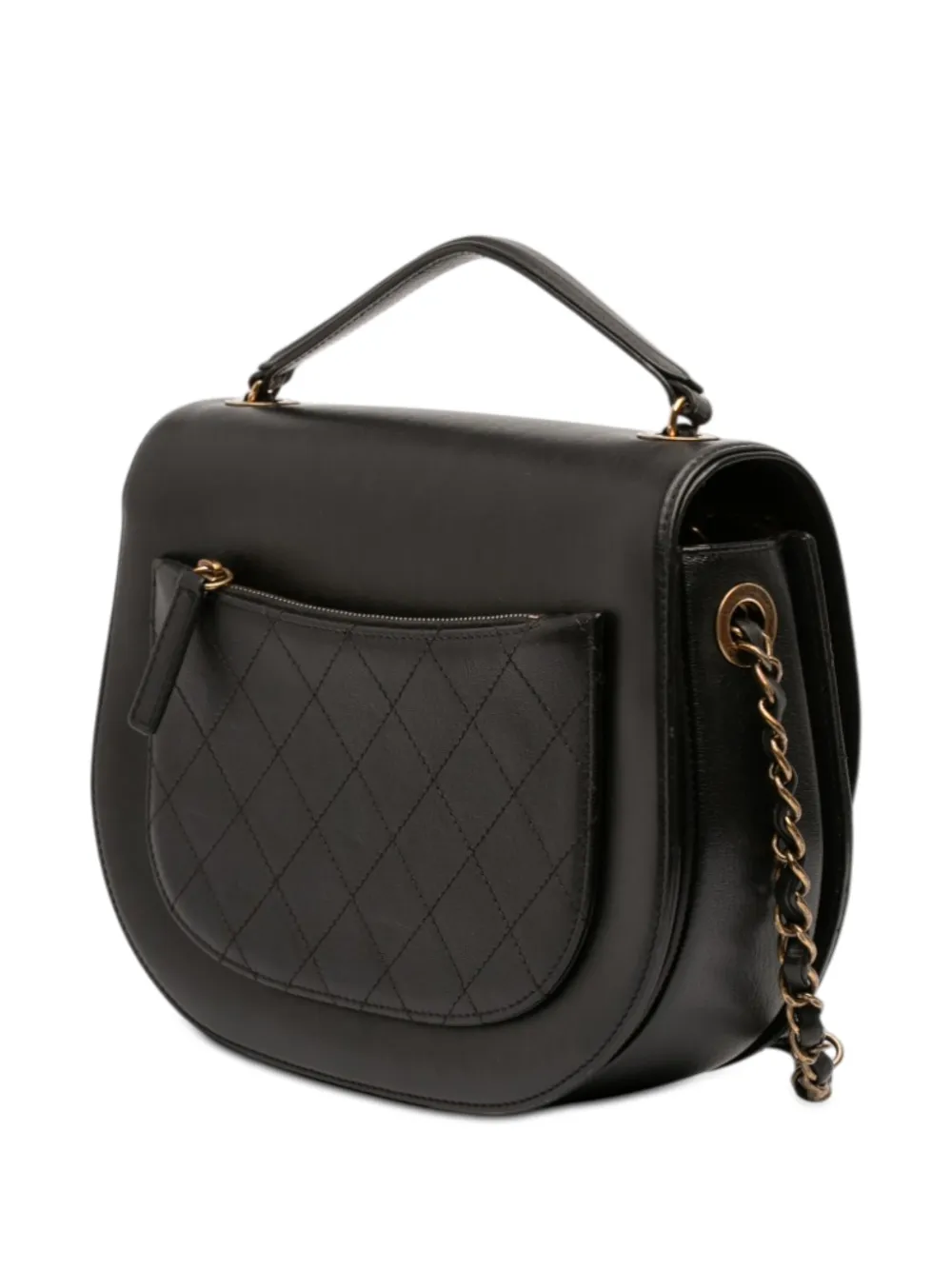  Chanel Pre-owned 2016-2017 Medium Shiny Calfskin And Quilted Goatskin Coco Curve Flap Satchel - Black 