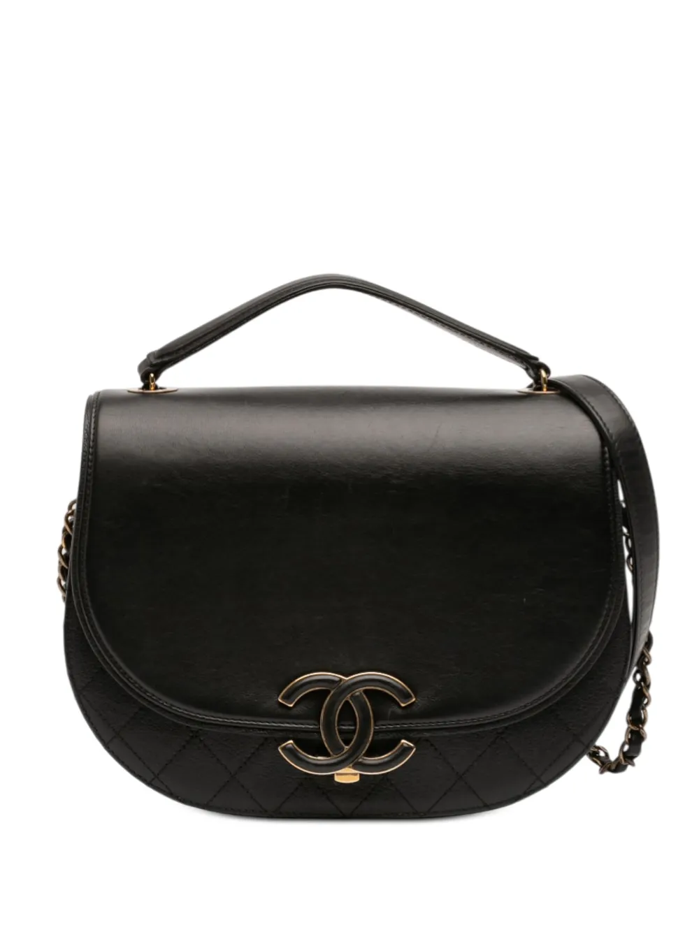 CHANEL Pre-Owned 2016-2017 Medium Shiny Calfskin and Quilted Goatskin Coco Curve Flap satchel - Nero