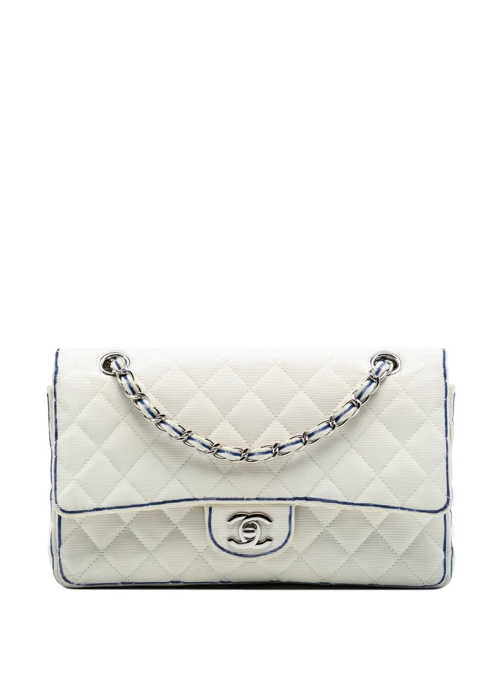 CHANEL Pre-Owned 2014 Medium Classic Printed Grosgrain Double Flap shoulder bag - White