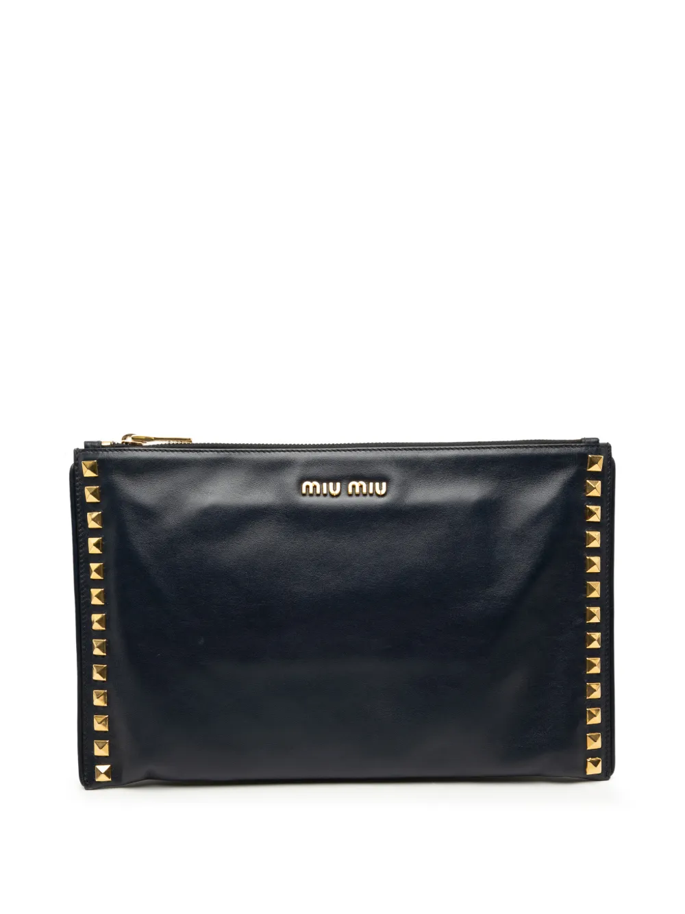 Miu Miu Pre-Owned 2010-2026 Studded Leather Zip clutch bag - Blu