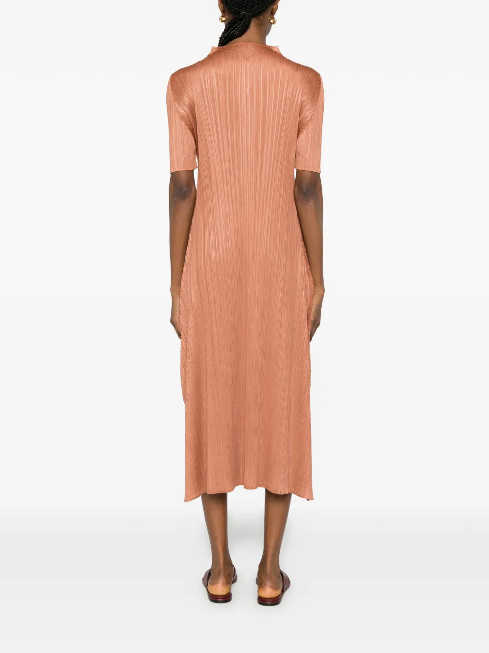 Pleats Please Issey Miyake March geplooide midi-jurk Oranje