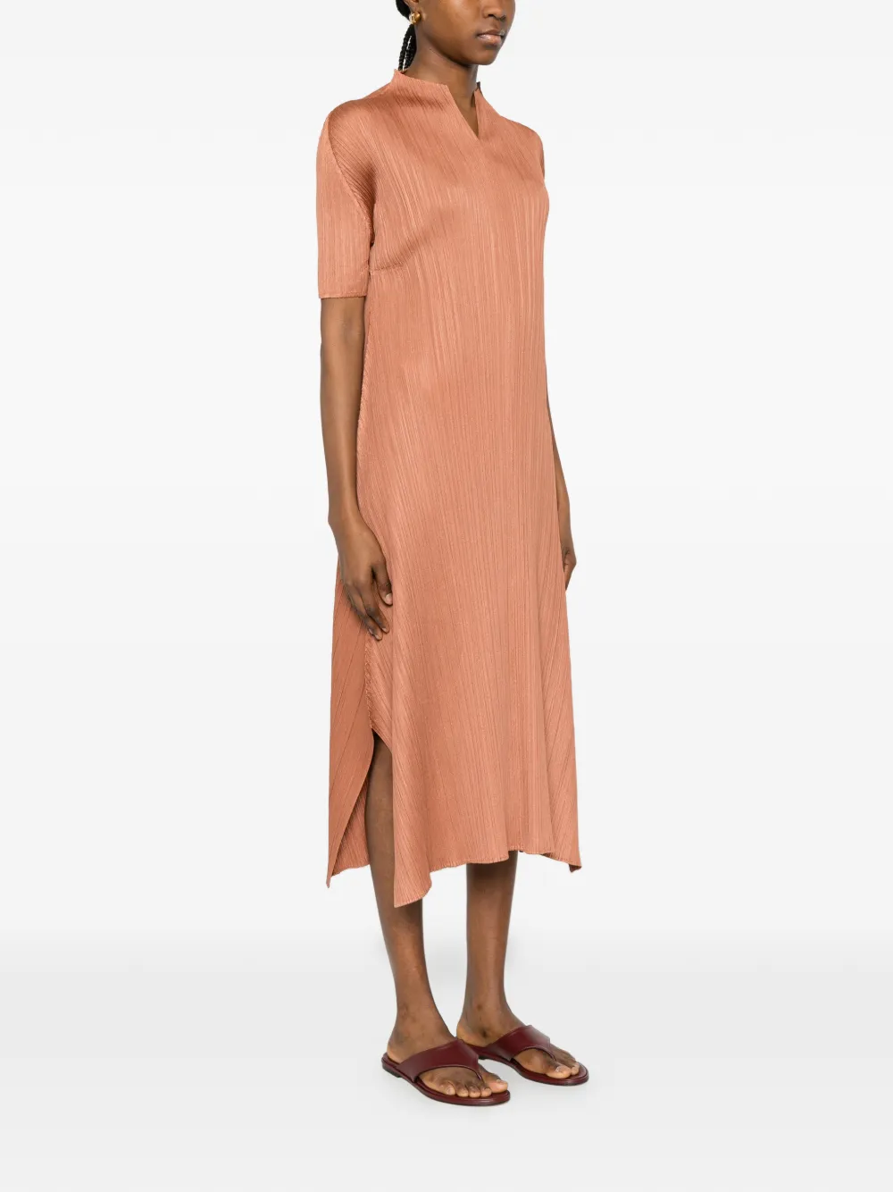 Pleats Please Issey Miyake March geplooide midi-jurk Oranje