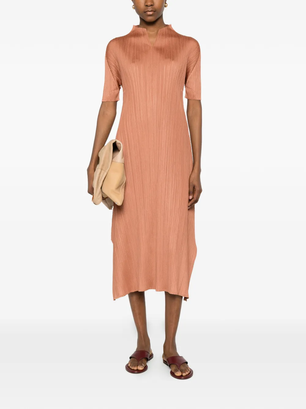 Pleats Please Issey Miyake March geplooide midi-jurk Oranje