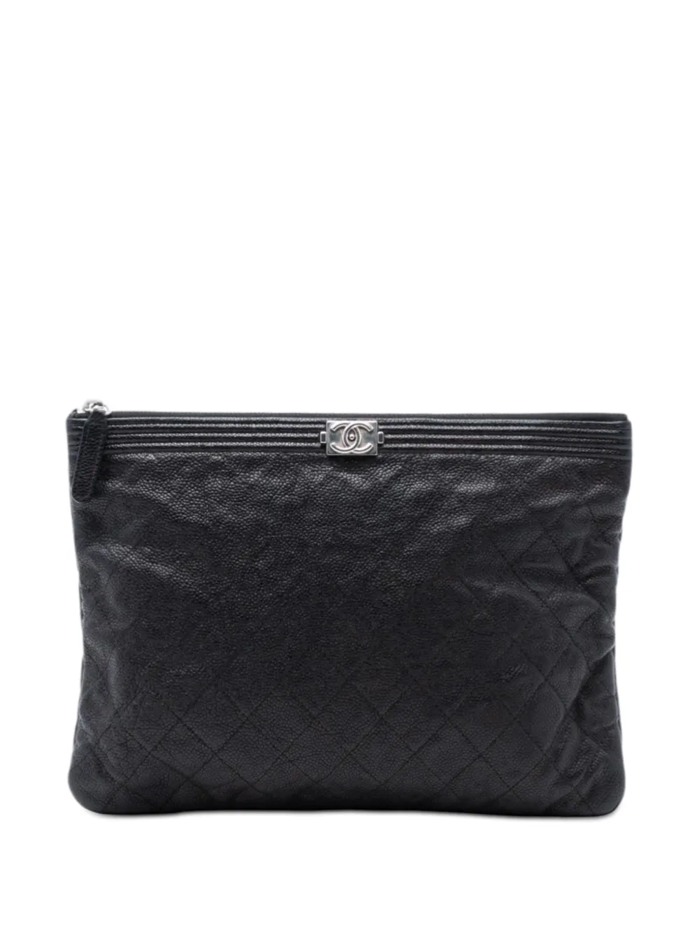 CHANEL Pre-Owned 2018 Medium Quilted Caviar Boy O Case clutch bag - Nero