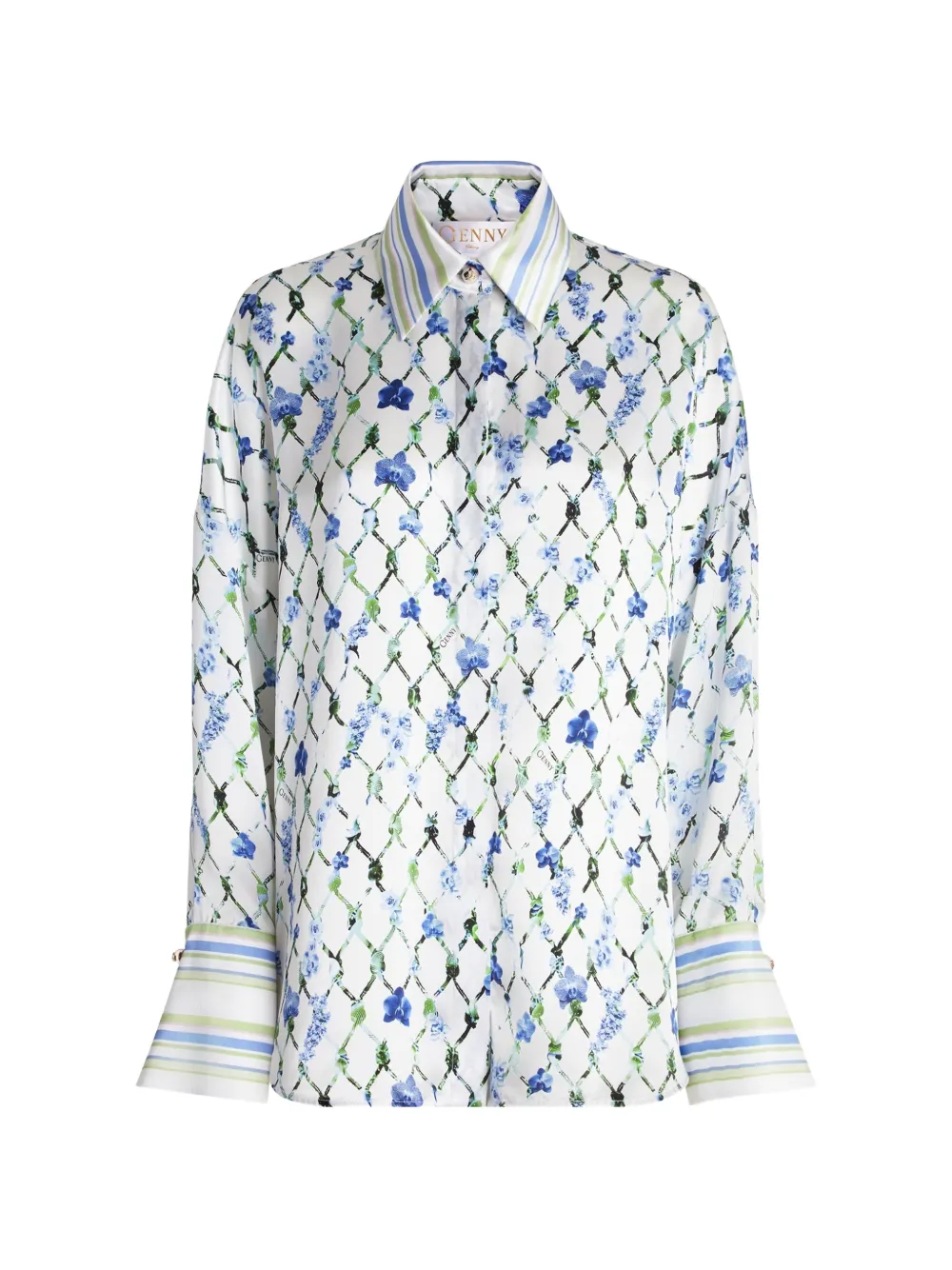 Genny Gestreiftes Hemd mit Blumenprint - Weiß