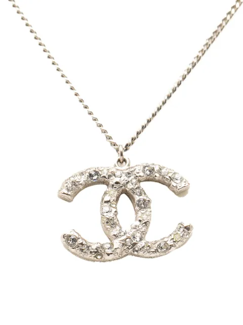 CHANEL Pre-Owned 2014 Silver Plated CC Rhinestone Pendant Necklace costume necklace