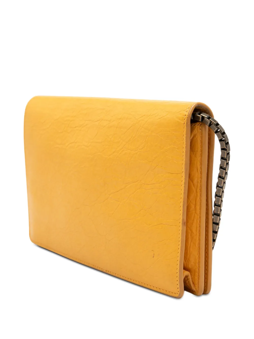  Balenciaga Pre-owned 2016 Lambskin Motocross Giant 12 Continental Flap Wallet On Chain Crossbody Bag - Yellow 