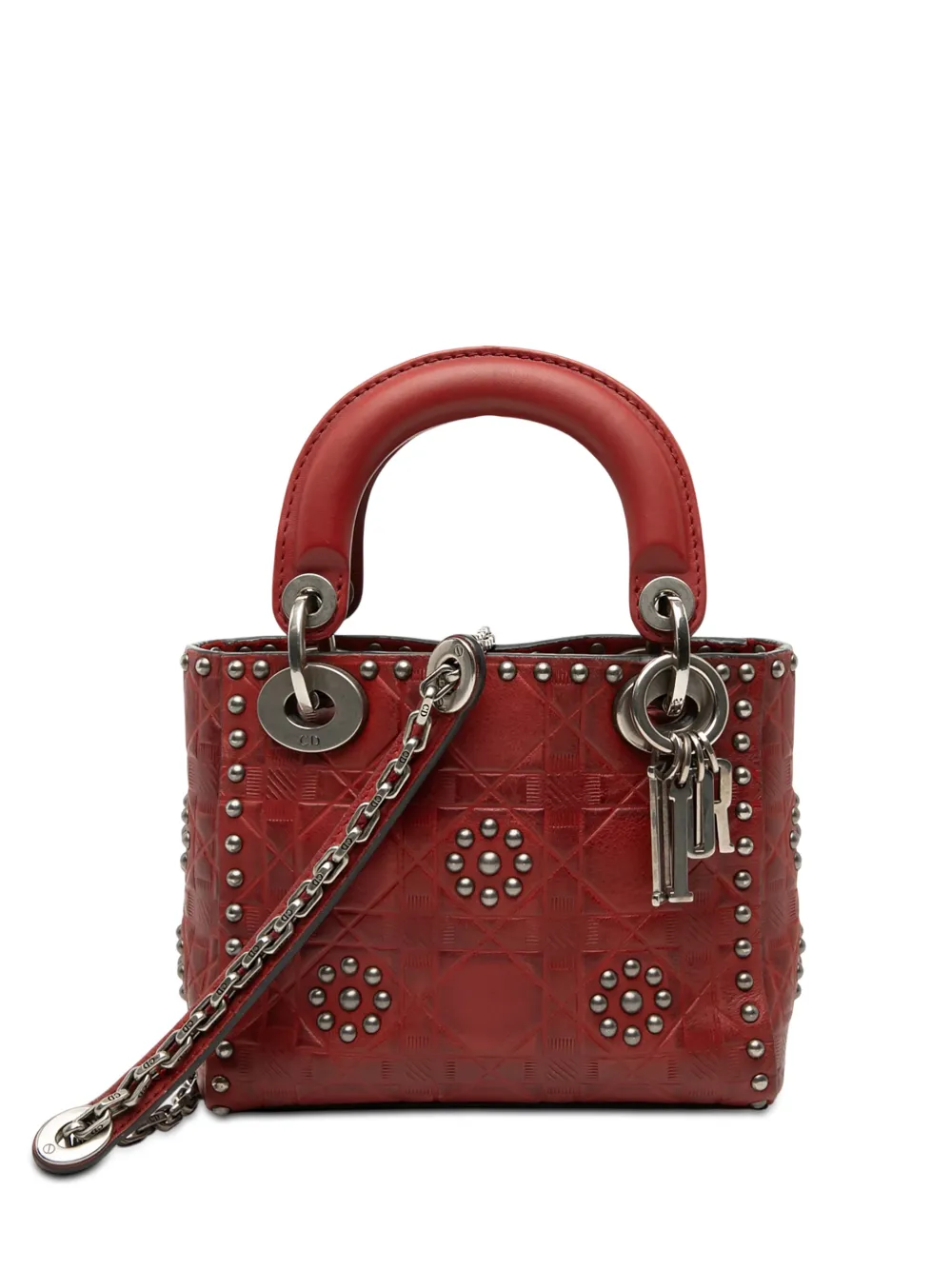 Christian Dior Pre-Owned 2017 Mini Embossed Calfskin Cannage Studded Flower Lady Dior satchel - Rot