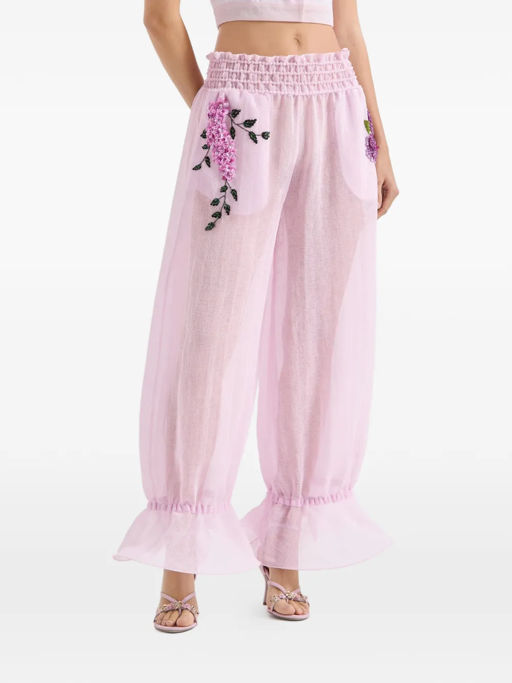 Genny Pantaloni con applicazione a fiore - Rosa