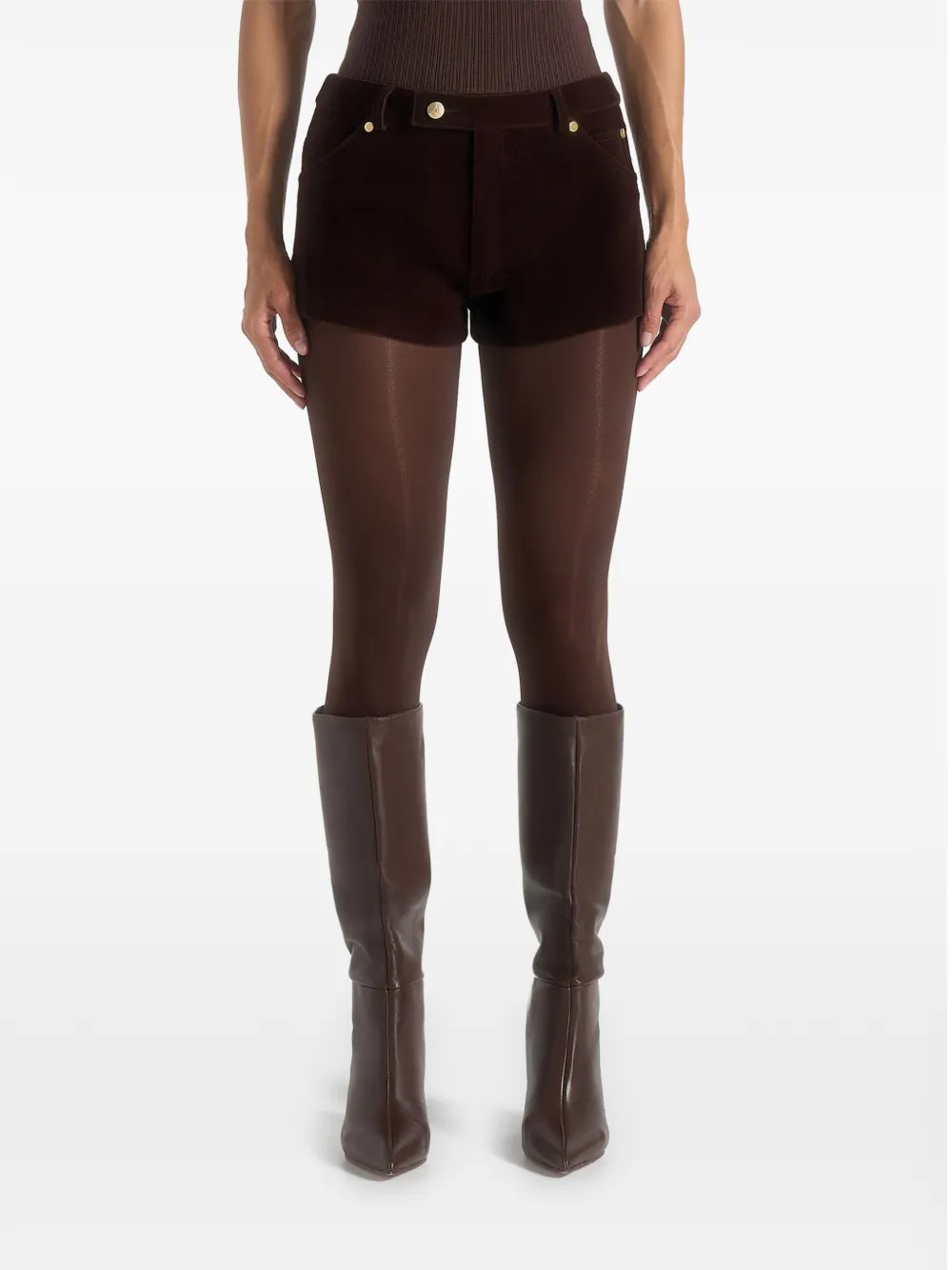 Manière De Voir velvet patent mini shorts - Marrone