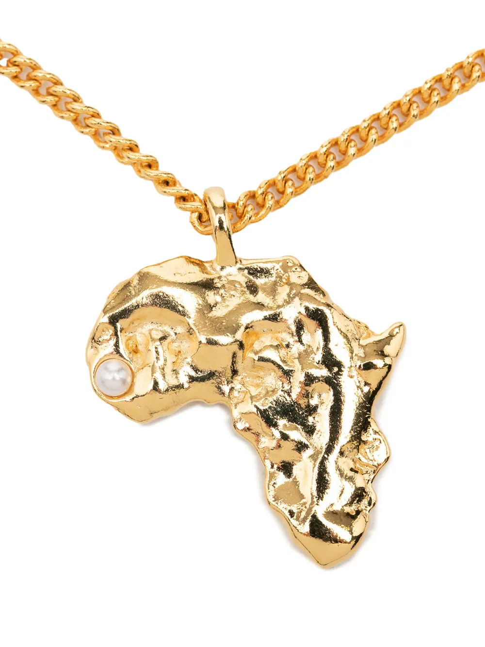 CHANEL Pre-Owned 2023 CC Gold Plated Faux Pearl African Map Pendant Necklace costume necklace - Oro