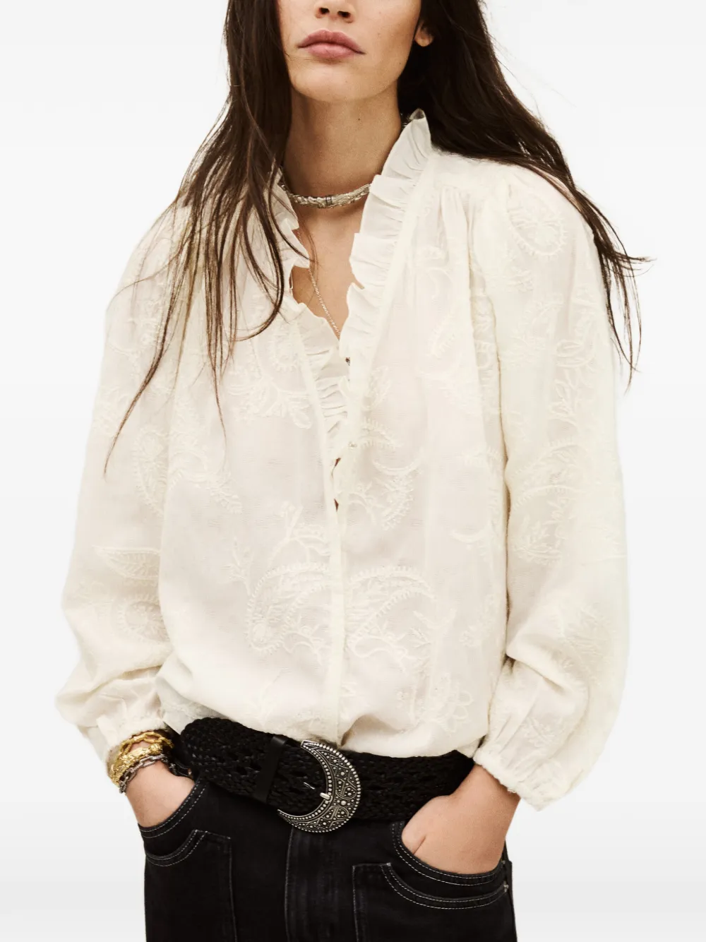 Ba&Sh Petty blouse met ruches en borduurwerk Wit
