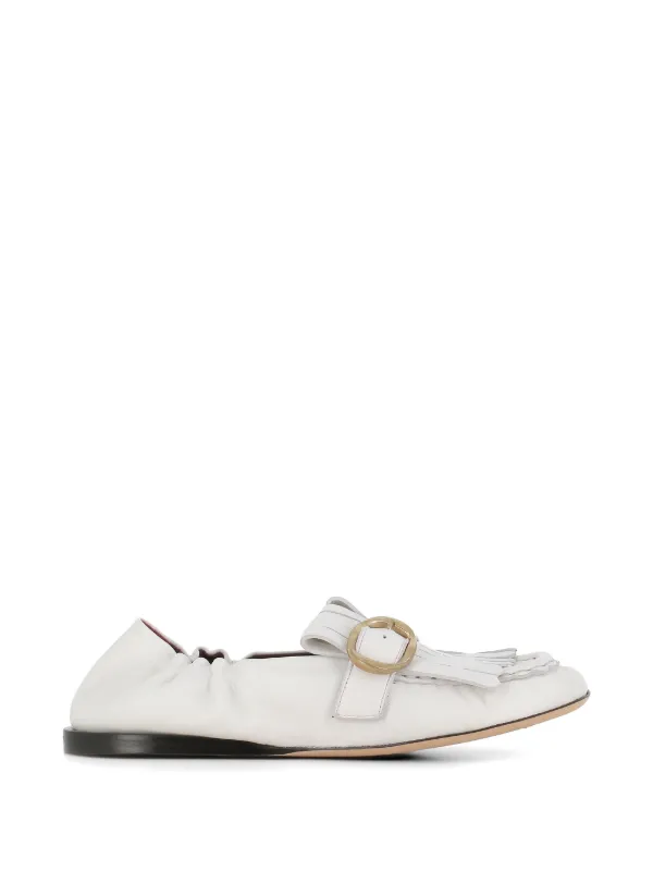 Paul Smith Buckle Fringed Loafers in White