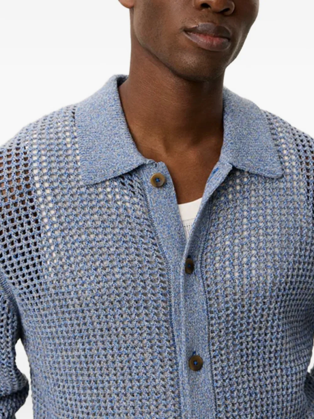Les Deux Gerald opengebreid overhemd Blauw